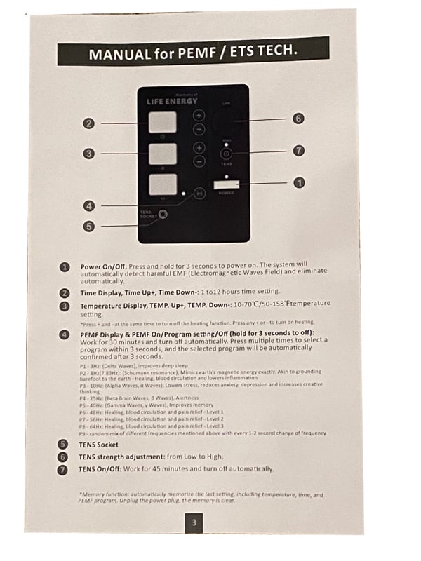 knock off infrared pemf mat manual